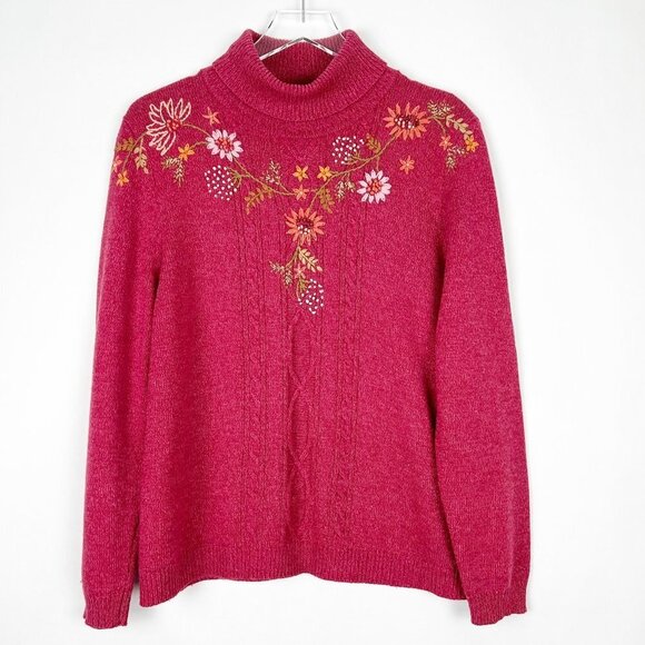 Vintage Alfred Dunner Sweater Womens XL Silk Wool Blend Embroidered Turtleneck - Picture 1 of 13